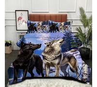 Gumntun Comforter Insert Super King Size Blue 3D Wolf, Lightweight Down Alternative Duvet, Fluffy Microfibre Super King Quilt for Kids, Teens, and Adults 102"x 86" (260x220 cm)_B15222