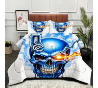 Gumntun Comforter Insert Super King Size Blue Skull and Flames, Lightweight Down Alternative Duvet, Fluffy Microfibre Super King Quilt for Kids, Teens, and Adults 102"x 86" (260x220 cm)_B14772