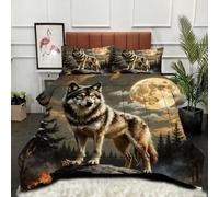 Gumntun Comforter Insert Super King Size Brown 3D Wolf Youth, Lightweight Down Alternative Duvet, Fluffy Microfibre Super King Quilt for Kids, Teens, and Adults 102"x 86" (260x220 cm)_B16404