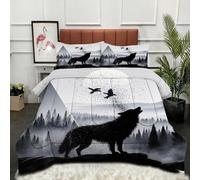 Gumntun Comforter Insert Super King Size Grey 3D Wolf, Lightweight Down Alternative Duvet, Fluffy Microfibre Super King Quilt for Kids, Teens, and Adults 102"x 86" (260x220 cm)_B14886