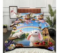 Gumntun Comforter Insert Super King Size Rainbow Animal Rabbit, Lightweight Down Alternative Duvet, Fluffy Microfibre Super King Quilt for Kids, Teens, and Adults 102"x 86" (260x220 cm)_B11844