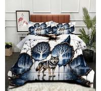 Gumntun Comforter Set 3 Psc Double 3D Wolf (Adult), Lightweight Skin Friendly Quilt, Double-Stitched Duvet Double Size 78"x 78" (200x200 cm) with 2 Pillowcases 19" x 29" (50x75cm)_B16341