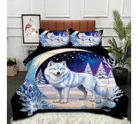 Gumntun Comforter Set 3 Psc Double 3D Wolf (Young), Lightweight Skin Friendly Quilt, Double-Stitched Duvet Double Size 78"x 78" (200x200 cm) with 2 Pillowcases 19" x 29" (50x75cm)_B16533