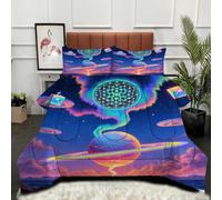 Gumntun Comforter Set 3 Psc Double Blue Planet Children, Lightweight Skin Friendly Quilt, Double-Stitched Duvet Double Size 78"x 78" (200x200 cm) with 2 Pillowcases 19" x 29" (50x75cm)_B2049