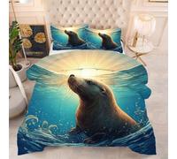 Gumntun Comforter Set 3 Psc Double Brown Sea Lion, Lightweight Skin Friendly Quilt, Double-Stitched Duvet Double Size 78"x 78" (200x200 cm) with 2 Pillowcases 19" x 29" (50x75cm)