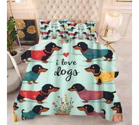 Gumntun Comforter Set 3 Psc Double Colourful Sausage Dog, Lightweight Skin Friendly Quilt, Double-Stitched Duvet Double Size 78"x 78" (200x200 cm) with 2 Pillowcases 19" x 29" (50x75cm)