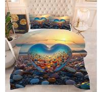 Gumntun Comforter Set 3 Psc Double Colourful Stone Heart, Lightweight Skin Friendly Quilt, Double-Stitched Duvet Double Size 78"x 78" (200x200 cm) with 2 Pillowcases 19" x 29" (50x75cm)
