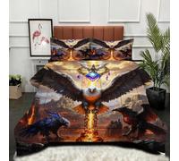 Gumntun Comforter Set 3 Psc Double Flame Eagle Youth, Lightweight Skin Friendly Quilt, Double-Stitched Duvet Double Size 78"x 78" (200x200 cm) with 2 Pillowcases 19" x 29" (50x75cm)_B11691