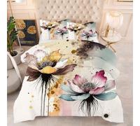 Gumntun Comforter Set 3 Psc Double Flower Patterns, Lightweight Skin Friendly Quilt, Double-Stitched Duvet Double Size 78"x 78" (200x200 cm) with 2 Pillowcases 19" x 29" (50x75cm)_5353a