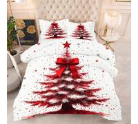 Gumntun Comforter Set 3 Psc Double Red Christmas Tree, Lightweight Skin Friendly Quilt, Double-Stitched Duvet Double Size 78"x 78" (200x200 cm) with 2 Pillowcases 19" x 29" (50x75cm)