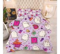 Gumntun Comforter Set 3 Psc Double White Cartoon Ghost, Lightweight Skin Friendly Quilt, Double-Stitched Duvet Double Size 78"x 78" (200x200 cm) with 2 Pillowcases 19" x 29" (50x75cm)