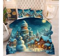 Gumntun Comforter Set 3 Psc Double White Snow House, Lightweight Skin Friendly Quilt, Double-Stitched Duvet Double Size 78"x 78" (200x200 cm) with 2 Pillowcases 19" x 29" (50x75cm)