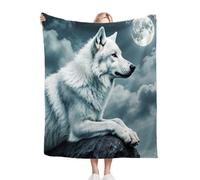 Gumntun Double Flannel Blanket Thick 130x150 cm White 3D Wolf, Soft Cozy Plush Fluffy Sofa Blanket for Bed Bedspread Travel Couch, Lightweight Thermal Throw 50x60 Inch for Adult Teens_B5182