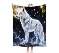 Gumntun Double Flannel Blanket Thick 130x150 cm White Animal Wolf, Soft Cozy Plush Fluffy Sofa Blanket for Bed Bedspread Travel Couch, Lightweight Thermal Throw 50x60 Inch for Adult Teens_B5278