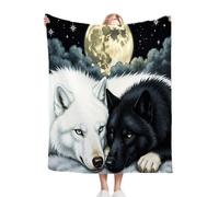 Gumntun Double Flannel Blanket Thick 130x150 White Wolf and Black Wolf, Soft Cozy Plush Fluffy Sofa Blanket for Bed Bedspread Travel Couch, Lightweight Thermal Throw 50x60 Inch for Adult Teens_B5038