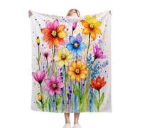 Gumntun Double Flannel Blanket Thick 150x200 cm Colourful Flowers, Soft Cozy Plush Fluffy Sofa Blanket for Bed Bedspread Travel Couch, Lightweight Thermal Throw 60x80 Inch for Adult Teens_J1595