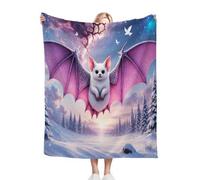 Gumntun Double Flannel Blanket Thick 150x200 cm Purple Bat, Soft Cozy Plush Fluffy Sofa Blanket for Bed Bedspread Travel Couch, Lightweight Thermal Throw 60x80 Inch for Adult Teens