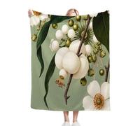 Gumntun Double Flannel Blanket Thick 150x200 cm White Flowers, Soft Cozy Plush Fluffy Sofa Blanket for Bed Bedspread Travel Couch, Lightweight Thermal Throw 60x80 Inch for Adult Teens