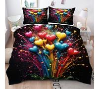 Gumntun Double Quilt Cover Colourful Heart, Soft Easy Care Comforter Cover Set, 3D Printed Double Bedding Set with Zipper Closure for Bedroom (Pillowcases 53"x 79")