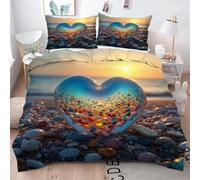 Gumntun Duvet Cover Single Colourful Stone Heart, 3D Print Single Size Bedding Sets with 2 Pillowcase, Soft Easy Care Quilt Cover with Zipper Closure, 53"x 79" (135x200 cm)