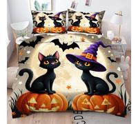 Gumntun Duvet Cover Single Two Black Cats, 3D Print Single Size Bedding Sets with 2 Pillowcase, Soft Easy Care Quilt Cover with Zipper Closure, 53"x 79" (135x200 cm)