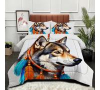 Gumntun Duvet Single Size 3D Animal Wolf, Soft & Breathable Single Comforter, Touch Feels Like Down Microfibre Polycotton Quilt for All Season, 2 Pillowcases 19" x 29" (50x75 cm)_B18752
