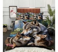 Gumntun Duvet Single Size 3D Animal Wolf, Soft & Breathable Single Comforter, Touch Feels Like Down Microfibre Polycotton Quilt for All Season, 2 Pillowcases 19" x 29" (50x75 cm)_B18728
