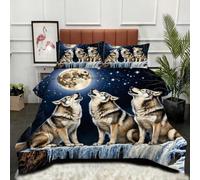 Gumntun Duvet Single Size 3D Animal Wolf Youth, Soft & Breathable Single Comforter, Touch Feels Like Down Microfibre Polycotton Quilt for All Season, 2 Pillowcases 19" x 29" (50x75 cm)_B14402