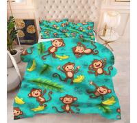 Gumntun Duvet Single Size Brown Animated Monkey, Soft & Breathable Single Comforter, Touch Feels Like Down Microfibre Polycotton Quilt for All Season, 2 Pillowcases 19" x 29" (50x75 cm)