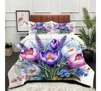 Gumntun Duvet Single Size Colourful Tulip, Soft & Breathable Single Comforter, Touch Feels Like Down Microfibre Polycotton Quilt for All Season, 2 Pillowcases 19" x 29" (50x75 cm)_B14546