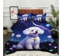 Gumntun Duvet Single Size Dandelion Teddy Dog, Soft & Breathable Single Comforter, Touch Feels Like Down Microfibre Polycotton Quilt for All Season, 2 Pillowcases 19" x 29" (50x75 cm)_B10940
