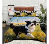Gumntun Duvet Single Size Green Animal Border Collie, Soft & Breathable Single Comforter, Touch Feels Like Down Microfibre Polycotton Quilt for All Season, 2 Pillowcases 19" x 29" (50x75 cm)_B11996
