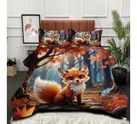 Gumntun Duvet Single Size Orange Fox, Soft & Breathable Single Comforter, Touch Feels Like Down Microfibre Polycotton Quilt for All Season, 2 Pillowcases 19" x 29" (50x75 cm)_25414a