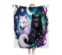 Gumntun Flannel Blanket King Size 220x240 cm, Moon White Wolf Adult, Microfiber Sofa Throws for Bed Chairs Office, Fluffy Throws for Bed Sofa Couch, 86x94 Inch_B5316