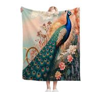 Gumntun Flannel Blanket King Size 230 x 270 cm, Animal Peacock Flower, Microfiber Sofa Throws for Bed Chairs Office, Fluffy Throws for Bed Sofa Couch, 90x106 Inch_B10884