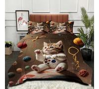 Gumntun King Duvet Comforter Insert Brown Planet Cat, Comfortable Ideal Down Comforter for All Season, Microfibre Quilt with 2 Pillowcases (1 Duvet 94"x 86"+2 Pillowcases 19" x 29")_B11741