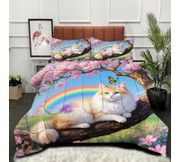Gumntun King Duvet Comforter Insert Flower Rainbow Cat, Comfortable Ideal Down Comforter for All Season, Microfibre Quilt with 2 Pillowcases (1 Duvet 94"x 86"+2 Pillowcases 19" x 29")_B11915
