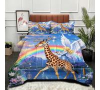 Gumntun King Duvet Comforter Insert Rainbow Giraffe Girl, Comfortable Ideal Down Comforter for All Season, Microfibre Quilt with 2 Pillowcases (1 Duvet 94"x 86"+2 Pillowcases 19" x 29")_B11729