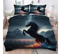 Gumntun King Quilt Cover 90"x 86" Black Animal Horse, Breathable Lightweight Duvet Cover King, Microfiber Decorative Comforter Cover Set with Zipper for Double