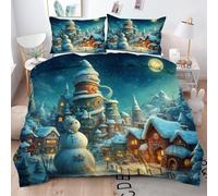 Gumntun King Quilt Cover 90"x 86" White Snow House, Breathable Lightweight Duvet Cover King, Microfiber Decorative Comforter Cover Set with Zipper for Double