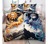 Gumntun King Quilt Cover 90"x 86" Yellow-Blue Phoenix Child, Breathable Lightweight Duvet Cover King, Microfiber Decorative Comforter Cover Set with Zipper for Double_17118a