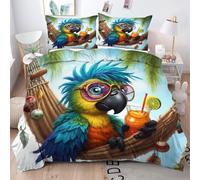 Gumntun King Quilt Cover Blue Parrot, Decorative Microfiber Duvet Cover Set with 2 Pillow Cases, 3 Pieces King Size Bedding Set 90"x 86" (220x230 cm)