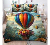 Gumntun King Quilt Cover Colourful Hot Air Balloon, Decorative Microfiber Duvet Cover Set with 2 Pillow Cases, 3 Pieces King Size Bedding Set 90"x 86" (220x230 cm)