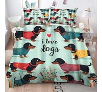 Gumntun King Quilt Cover Colourful Sausage Dog, Decorative Microfiber Duvet Cover Set with 2 Pillow Cases, 3 Pieces King Size Bedding Set 90"x 86" (220x230 cm)