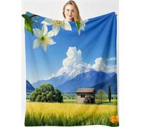 Gumntun King Size Microfiber Fleece Throw Blanket Blue Sky Wheat Field-A84