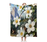 Gumntun Single Fleece Throw Blankets White Floral Adult, 50x60 Inch Blanket & Throw for All Seasons, Fluffy Flannel Blanket for Boys Girls Adults Teens 130x150 cm