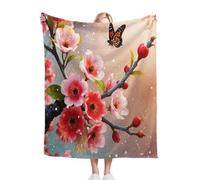Gumntun Single Throw Blankets Pink Peach Blossoms & Butterflies, Warm Fluffy Flannel Blanket for Bed Sofa Chairs, Cozy Soft Plush Throw Blanket Gifts for Boys Girls - 40"X50" (100x130 cm)_B15956