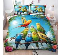 Gumntun Super King Bedding Set 102"x 86" Colourful Animal Parrot, Microfiber 3D Printed Duvet Cover with Zipper Closure, Modern Quilt Cover with 2 Pillowcase (No Comforter)