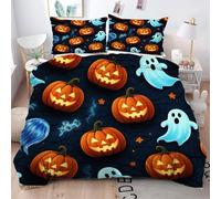 Gumntun Super King Bedding Set 102"x 86" Glow-In-The-Dark Pumpkin, Microfiber 3D Printed Duvet Cover with Zipper Closure, Modern Quilt Cover with 2 Pillowcase (No Comforter)