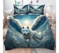 Gumntun Super King Bedding Set 102"x 86" White Angel Dog, Microfiber 3D Printed Duvet Cover with Zipper Closure, Modern Quilt Cover with 2 Pillowcase (No Comforter)